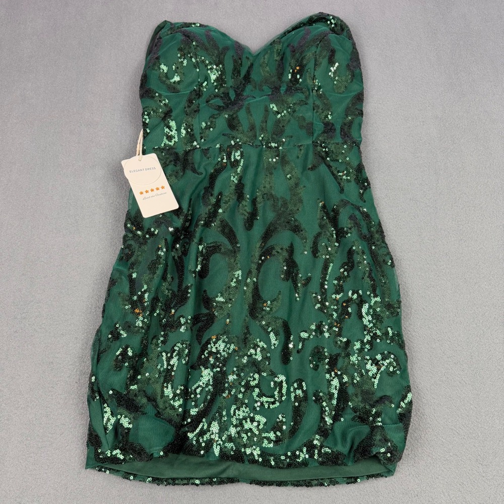 Elegant Dress Green Sequin Bodycon Mini Cocktail Dress Strapless Size 4 NWT